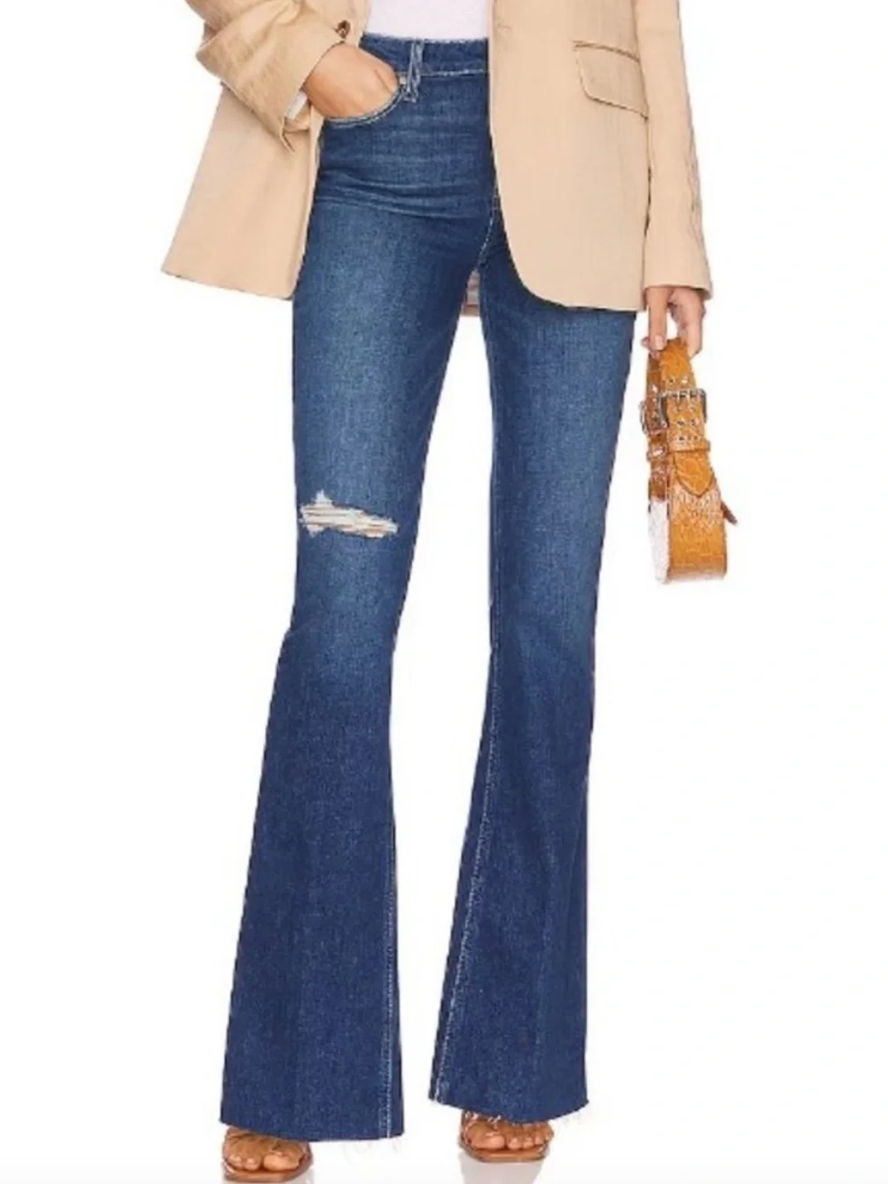 PAIGE High Rise Laurel Canyon Raw Hem Flare Jeans Freesia Destructed